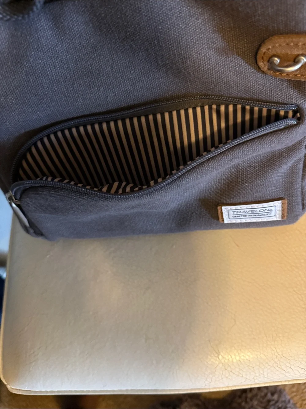 Travelon Anti-Theft Heritage Brown Gray Canvas Crossbody Messenger Bag